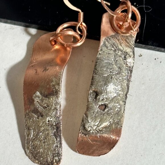 Sterling Silver 925 Reticulated Copper Earrings Rustic Gift Handmade Brutalist